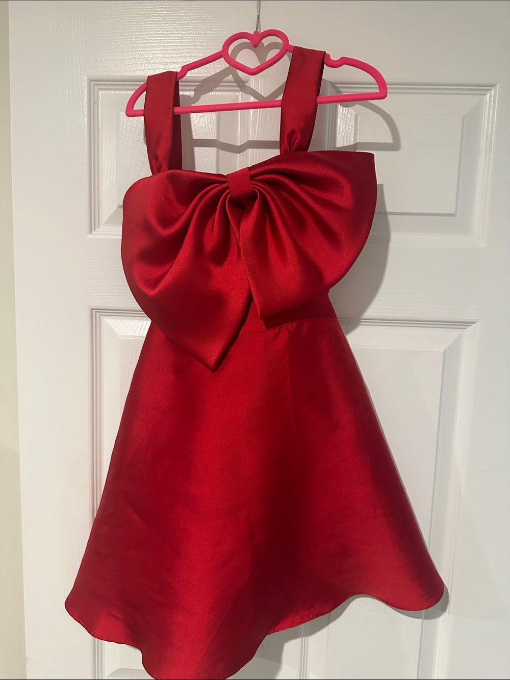 Rare Editions Red Satin Party Dress with Bow Detail